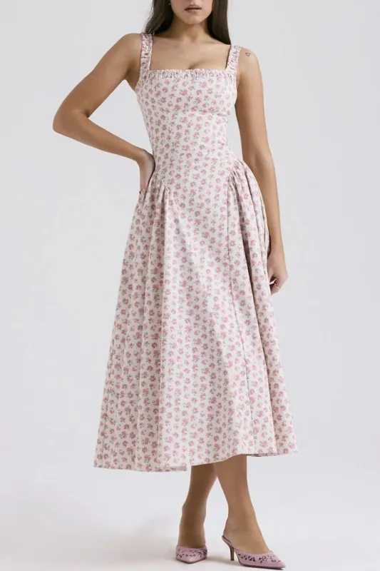 Floral Square Neck Wide Strap Midi Dress sold by Gigi Laurent
