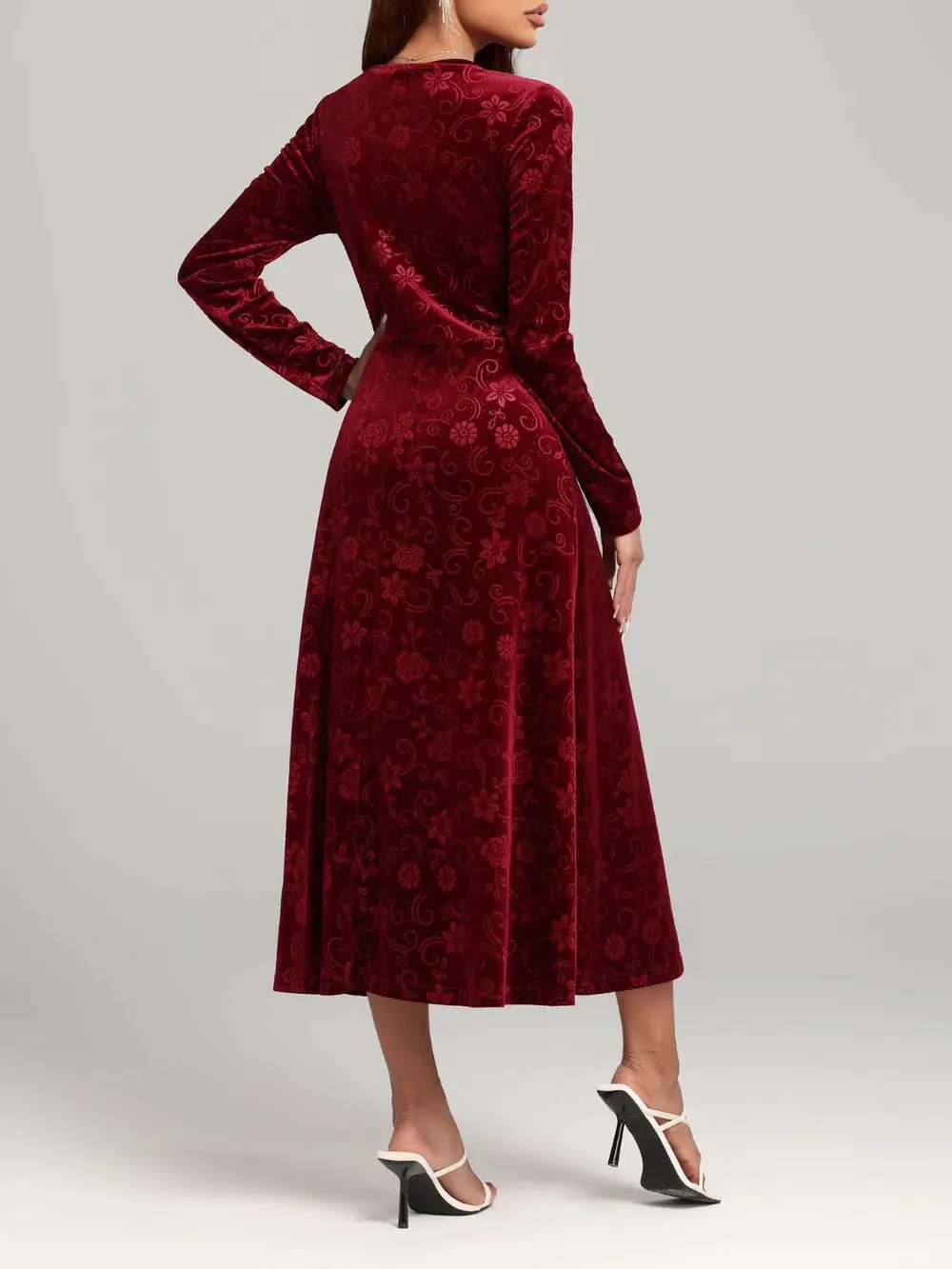 Flower Print V-Neck Long Sleeve Midi Dress sold by Gigi Laurent product image thumbnail 2