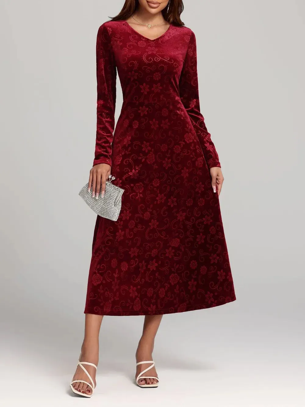Flower Print V-Neck Long Sleeve Midi Dress sold by Gigi Laurent product image thumbnail 5