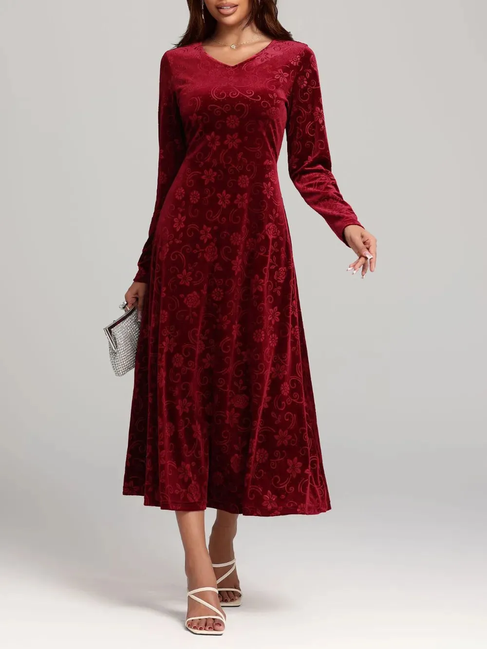 Flower Print V-Neck Long Sleeve Midi Dress sold by Gigi Laurent product image thumbnail 3