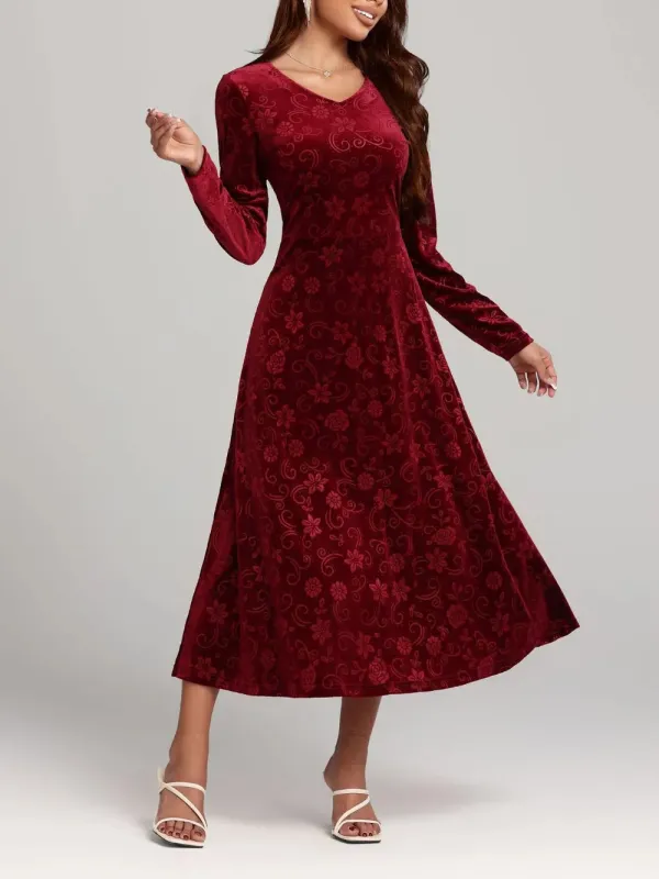 Flower Print V-Neck Long Sleeve Midi Dress sold by Gigi Laurent