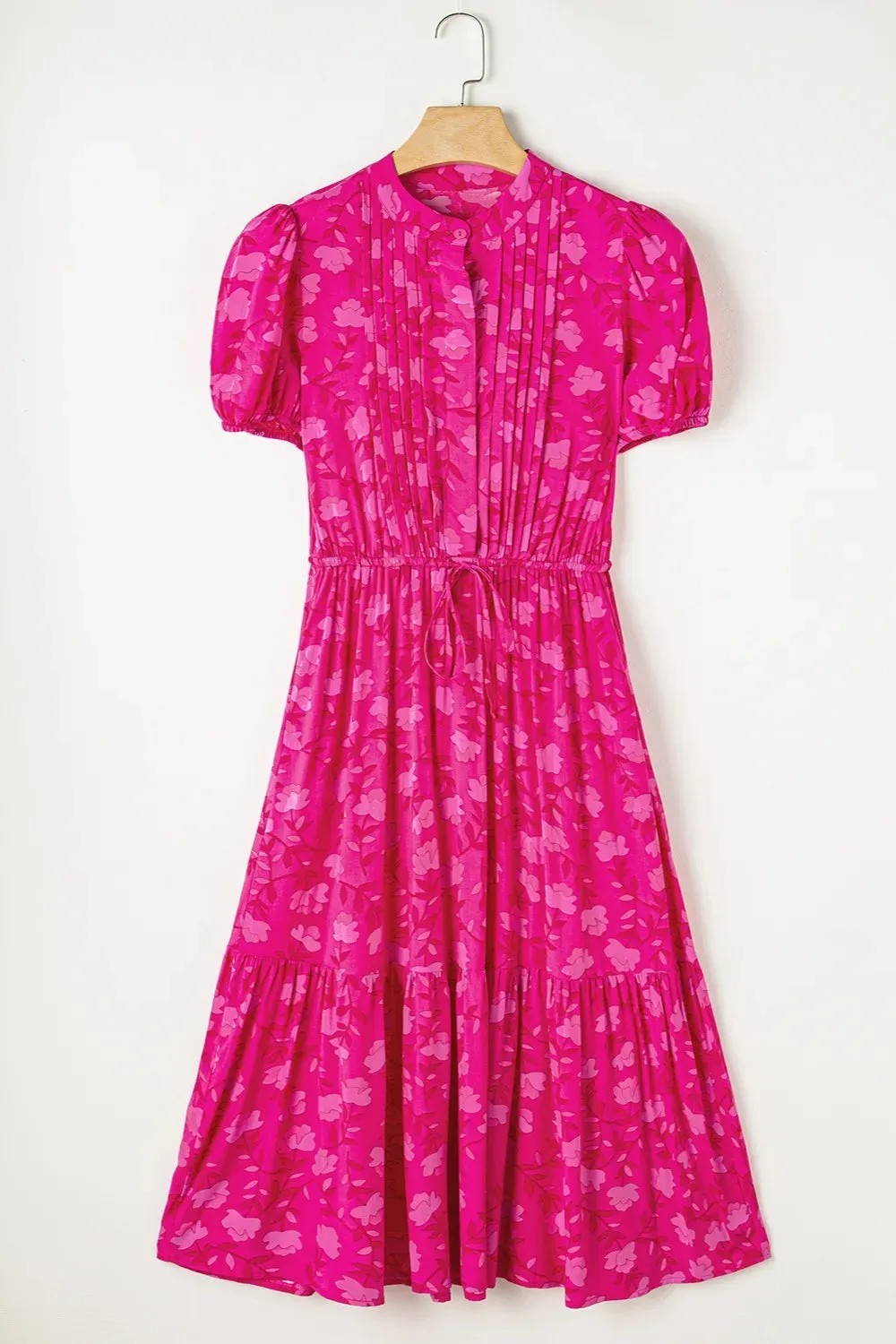 Drawstring Printed Short Sleeve Midi Dress sold by Gigi Laurent