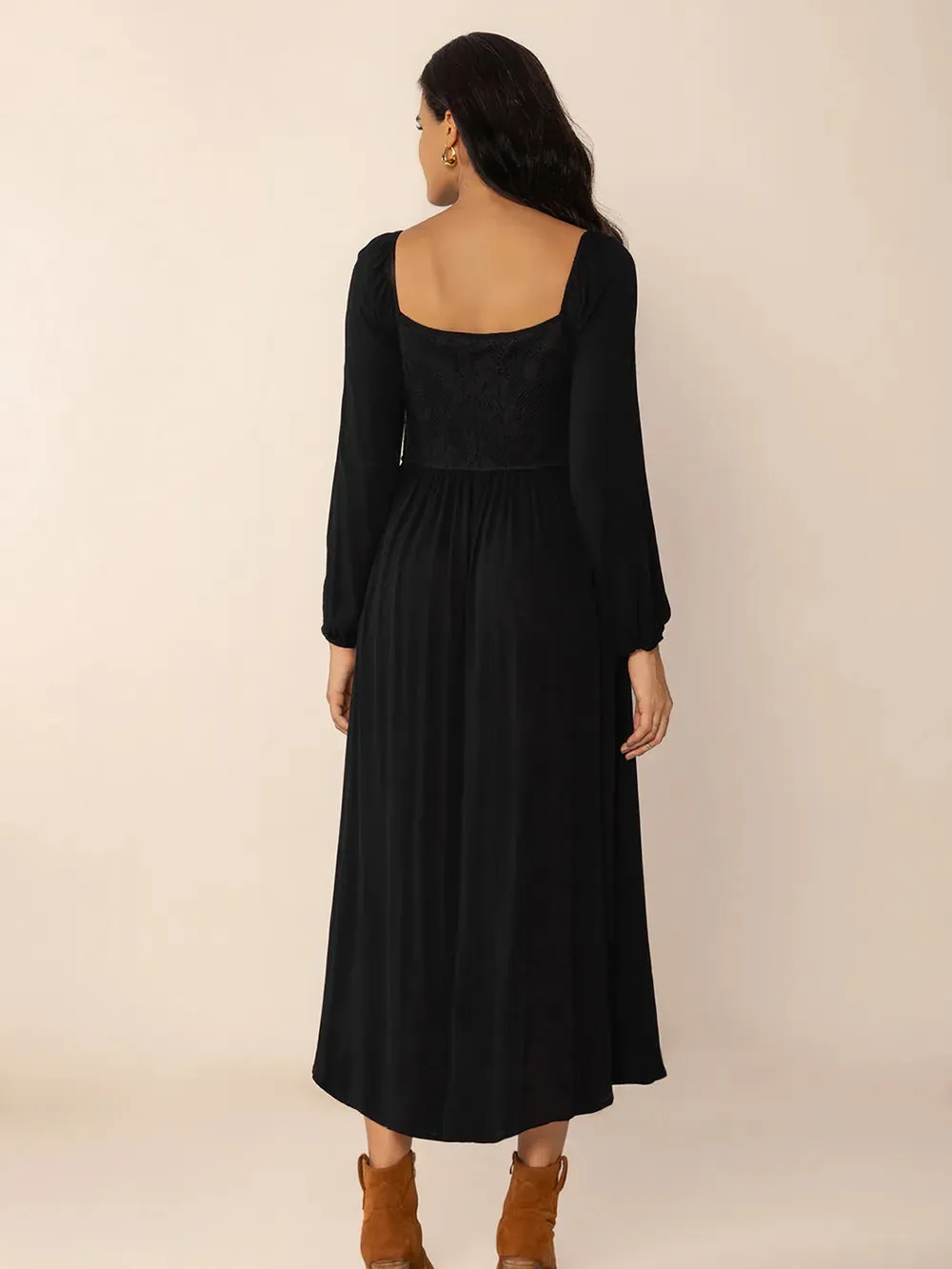 Lace-Up Square Neck Long Sleeve Midi Dress sold by Gigi Laurent product image thumbnail 3