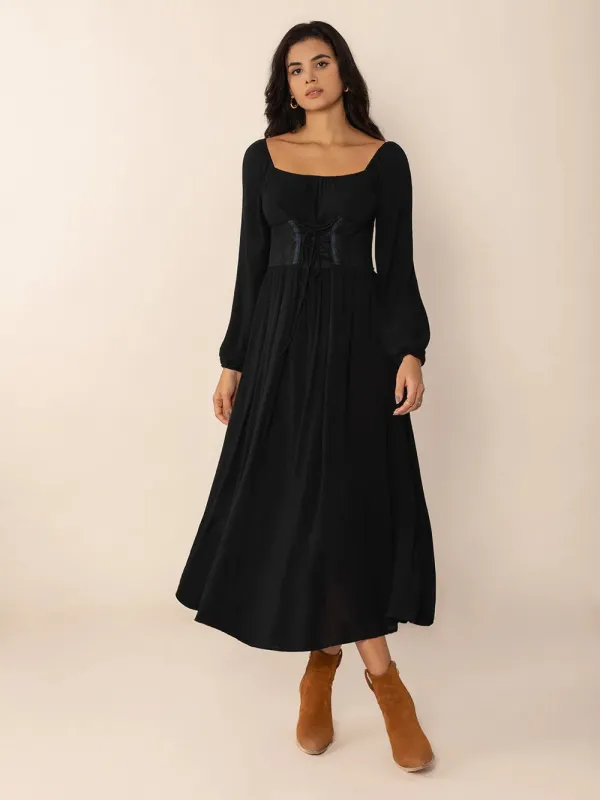 Lace-Up Square Neck Long Sleeve Midi Dress sold by Gigi Laurent