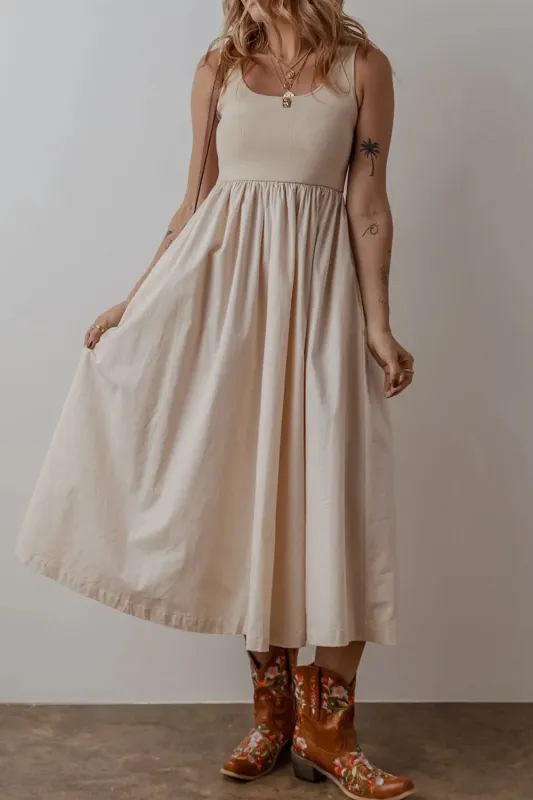 Scoop Neck Ribbed Bodice Sleeveless Midi Tank Dress sold by Gigi Laurent