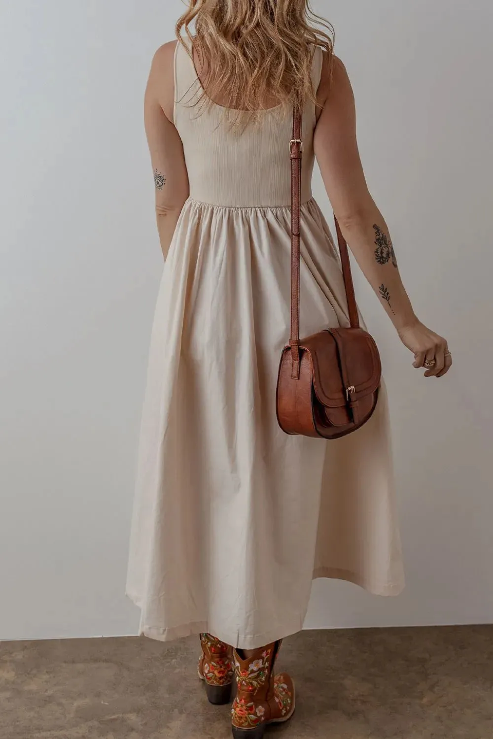 Scoop Neck Ribbed Bodice Sleeveless Midi Tank Dress sold by Gigi Laurent product image thumbnail 3