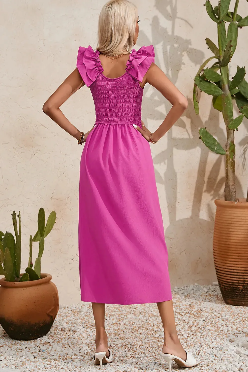 Smocked Ruffled Scoop Neck Midi Dress sold by Gigi Laurent product image thumbnail 4