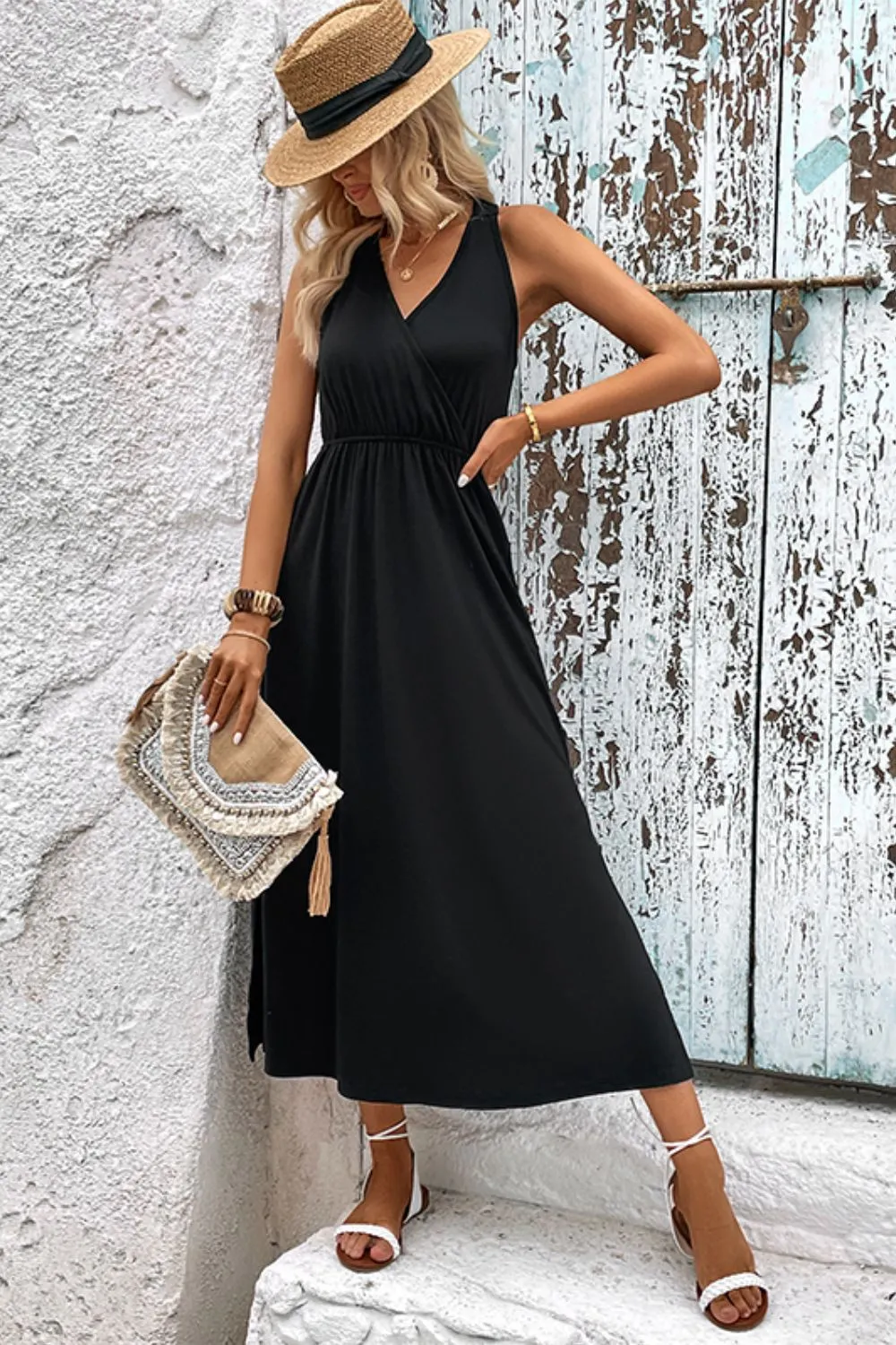 Perfee Surplice Neck Slit Sleeveless Dress sold by Gigi Laurent product image thumbnail 5