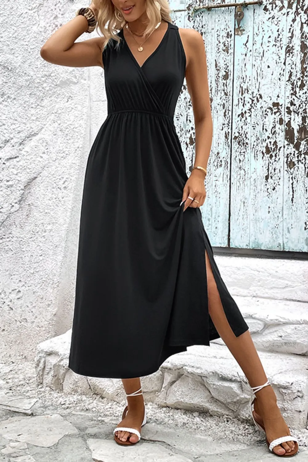 Perfee Surplice Neck Slit Sleeveless Dress sold by Gigi Laurent product image thumbnail 3
