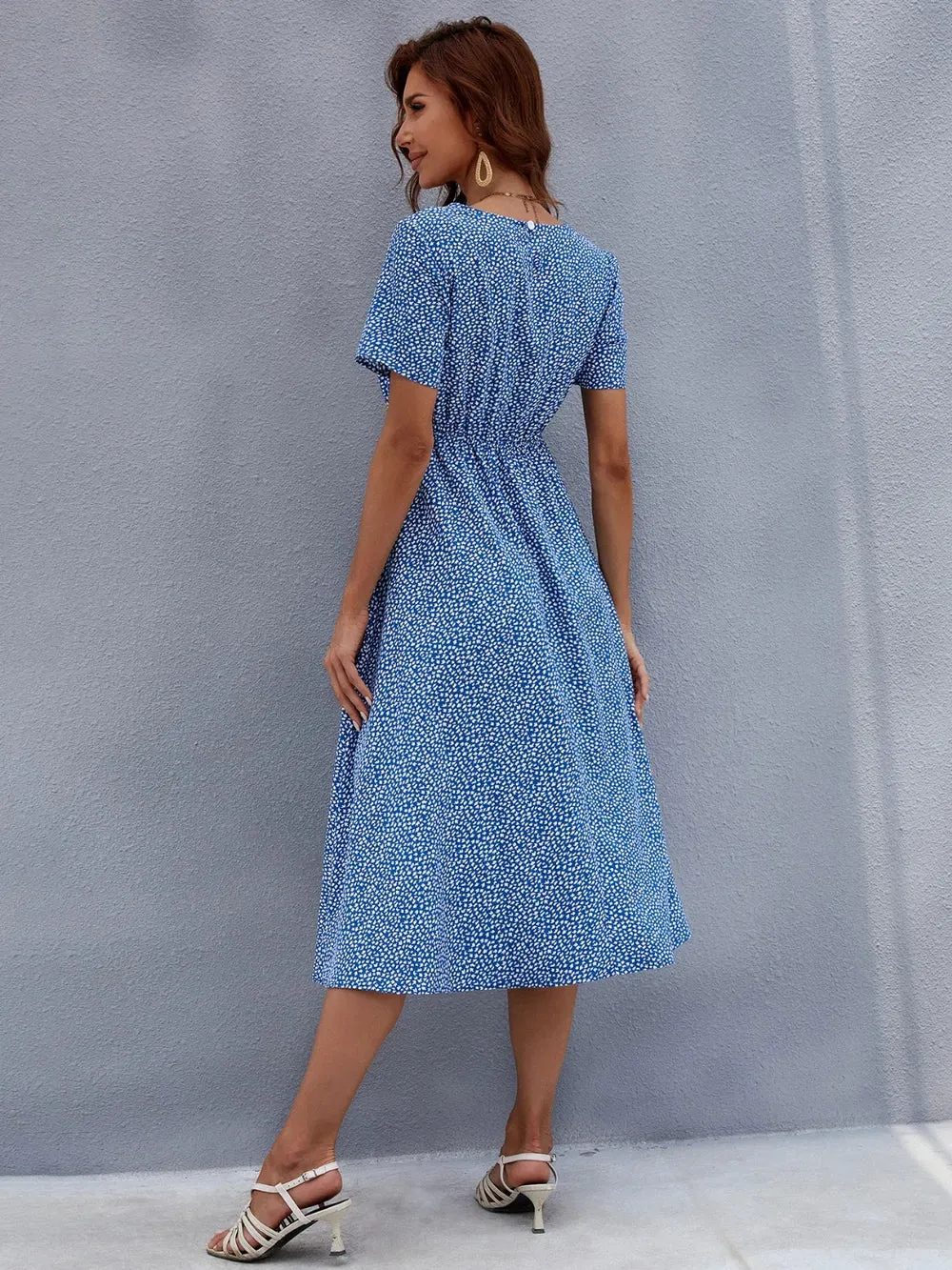 Honey Printed Round Neck Short Sleeve Midi Dress sold by Gigi Laurent product image thumbnail 2