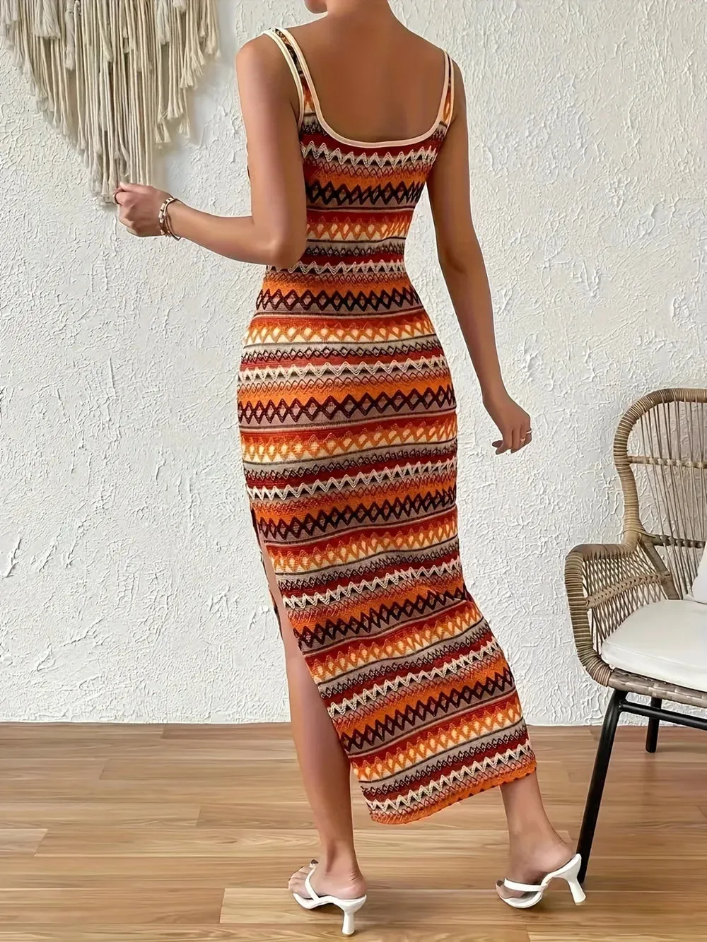 Full Size Slit Square Neck Wide Strap Midi Dress sold by Gigi Laurent product image thumbnail 2