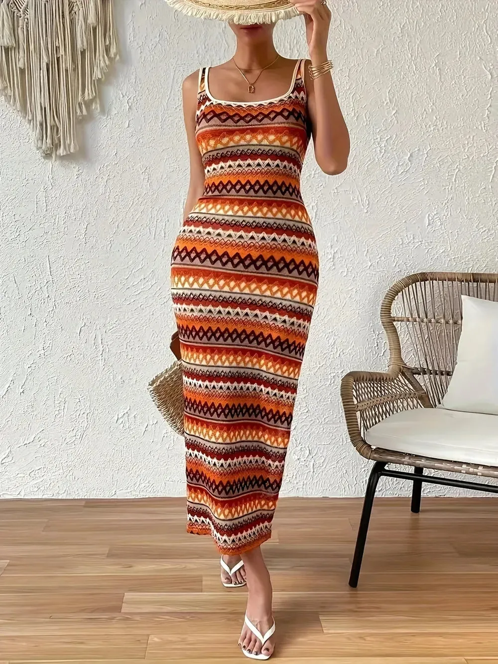 Full Size Slit Square Neck Wide Strap Midi Dress sold by Gigi Laurent product image thumbnail 3