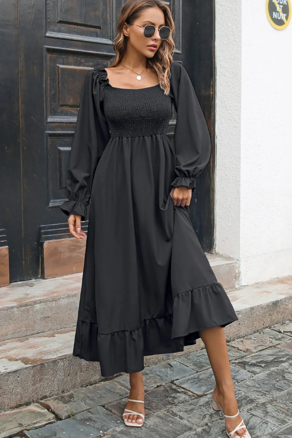 Smocked Ruffle Hem Flounce Sleeve Dress sold by Gigi Laurent product image thumbnail 5