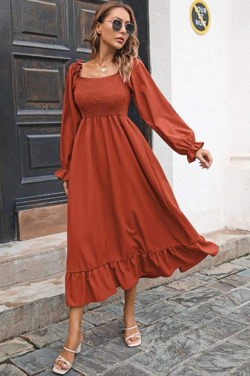 Smocked Ruffle Hem Flounce Sleeve Dress sold by Gigi Laurent product image thumbnail 4