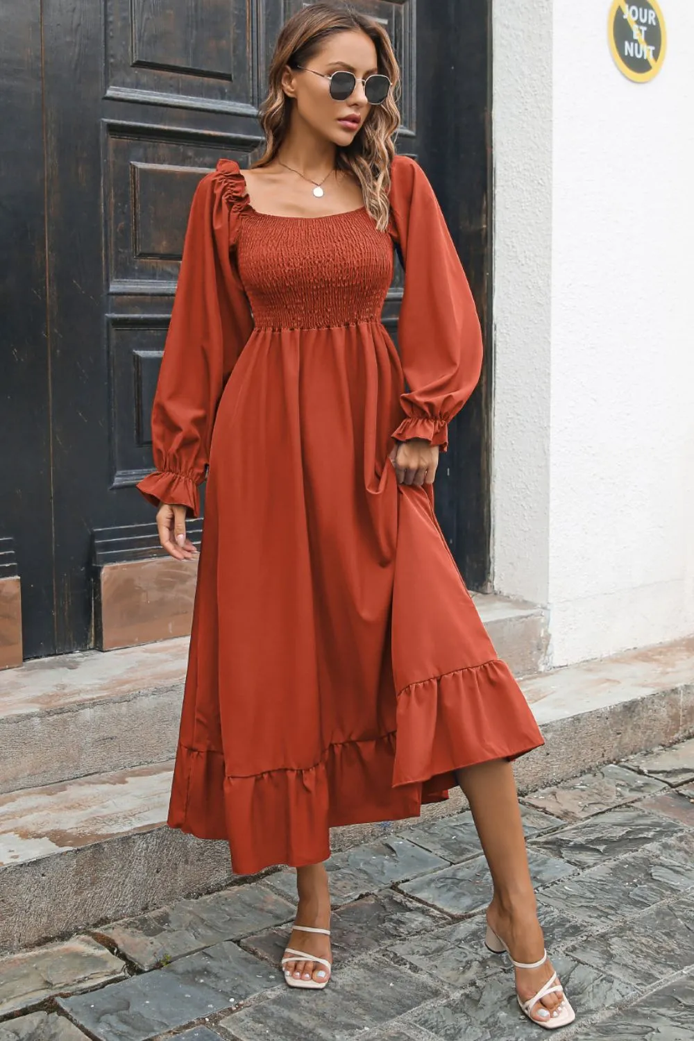 Smocked Ruffle Hem Flounce Sleeve Dress sold by Gigi Laurent