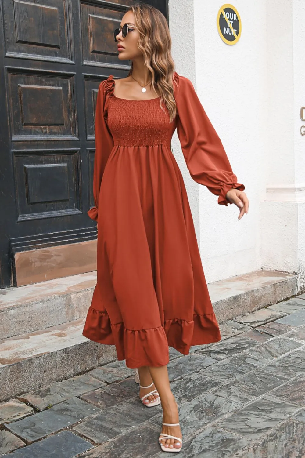 Smocked Ruffle Hem Flounce Sleeve Dress sold by Gigi Laurent product image thumbnail 3