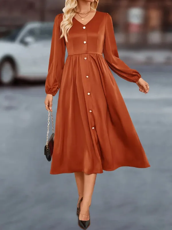 V-Neck Balloon Sleeve Midi Dress sold by Gigi Laurent