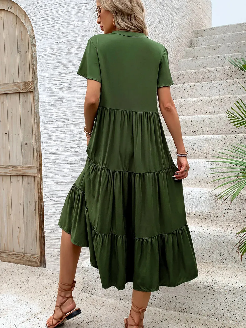 Perfee Tiered Notched Short Sleeve Midi Dress sold by Gigi Laurent product image thumbnail 2