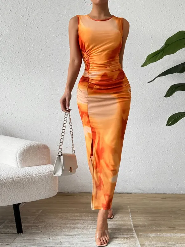 Honey Slit Round Neck Midi Tank Dress sold by Gigi Laurent