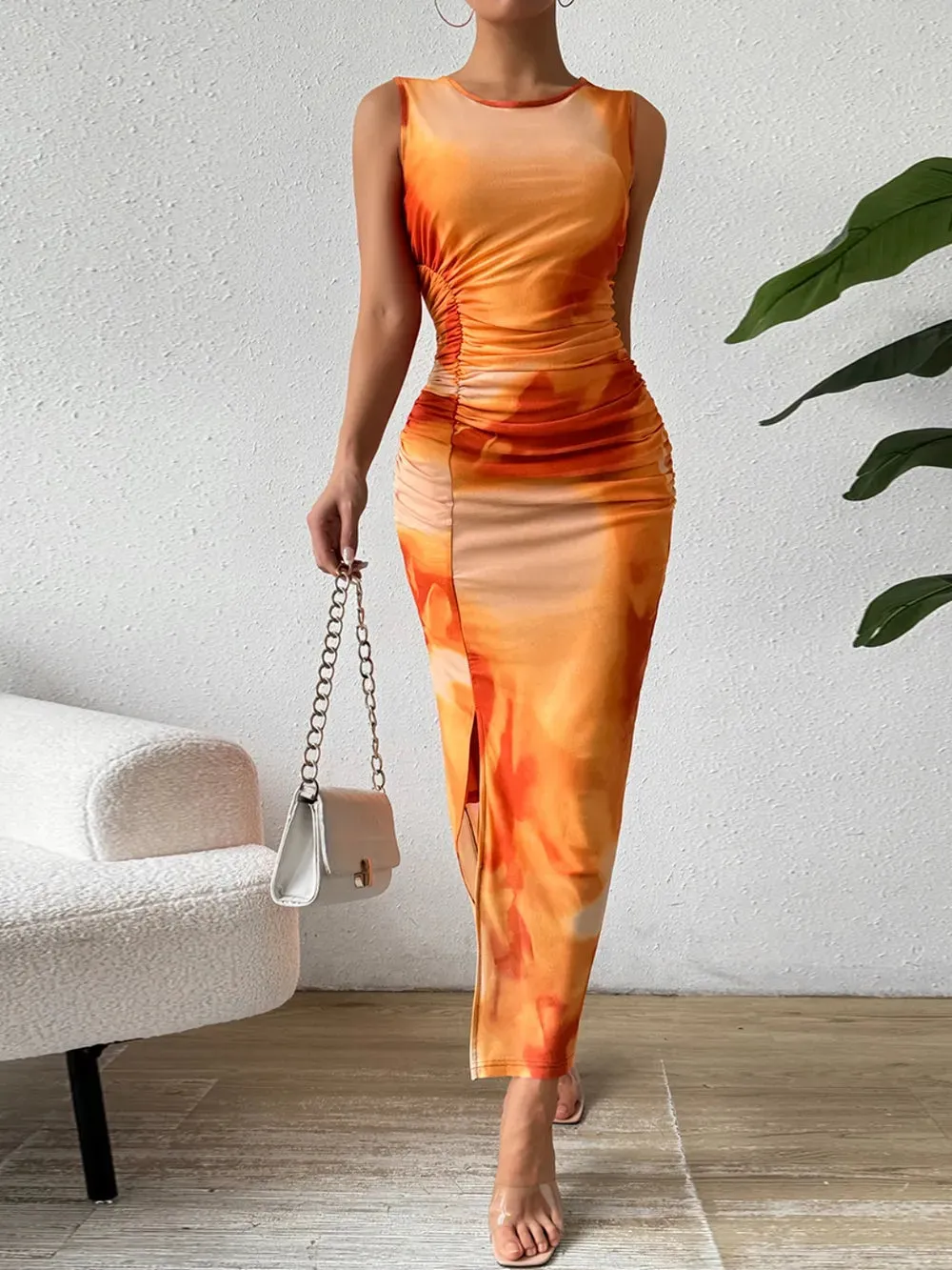 Honey Slit Round Neck Midi Tank Dress sold by Gigi Laurent