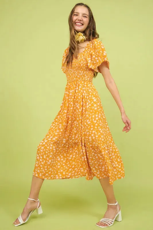 Mittoshop Flower Print Flutter Sleeve Smocked Midi Dress sold by Gigi Laurent product image thumbnail 2