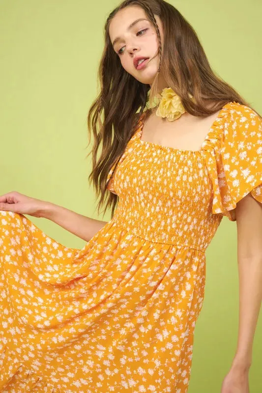 Mittoshop Flower Print Flutter Sleeve Smocked Midi Dress sold by Gigi Laurent product image thumbnail 3