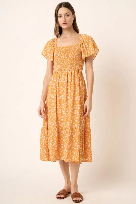 Mittoshop Flower Print Flutter Sleeve Smocked Midi Dress sold by Gigi Laurent product image thumbnail 4