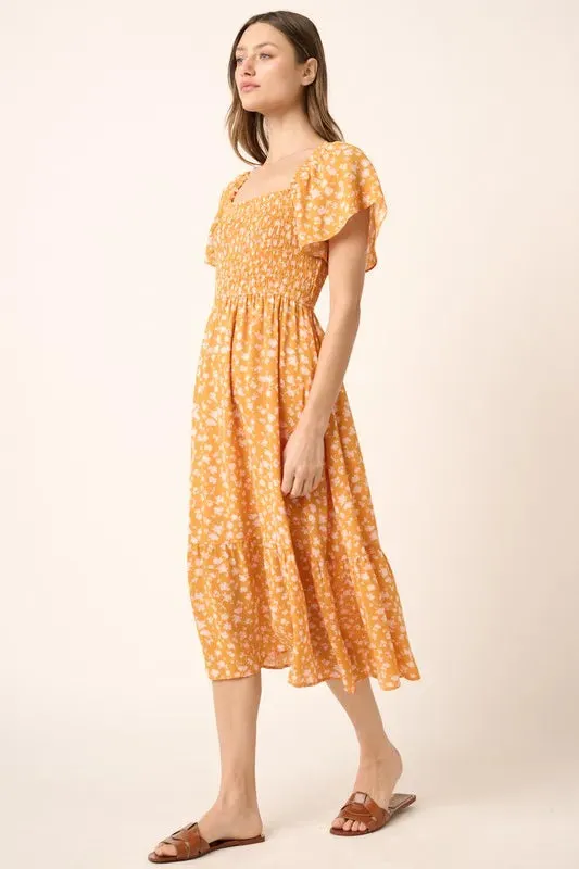Mittoshop Flower Print Flutter Sleeve Smocked Midi Dress sold by Gigi Laurent product image thumbnail 5