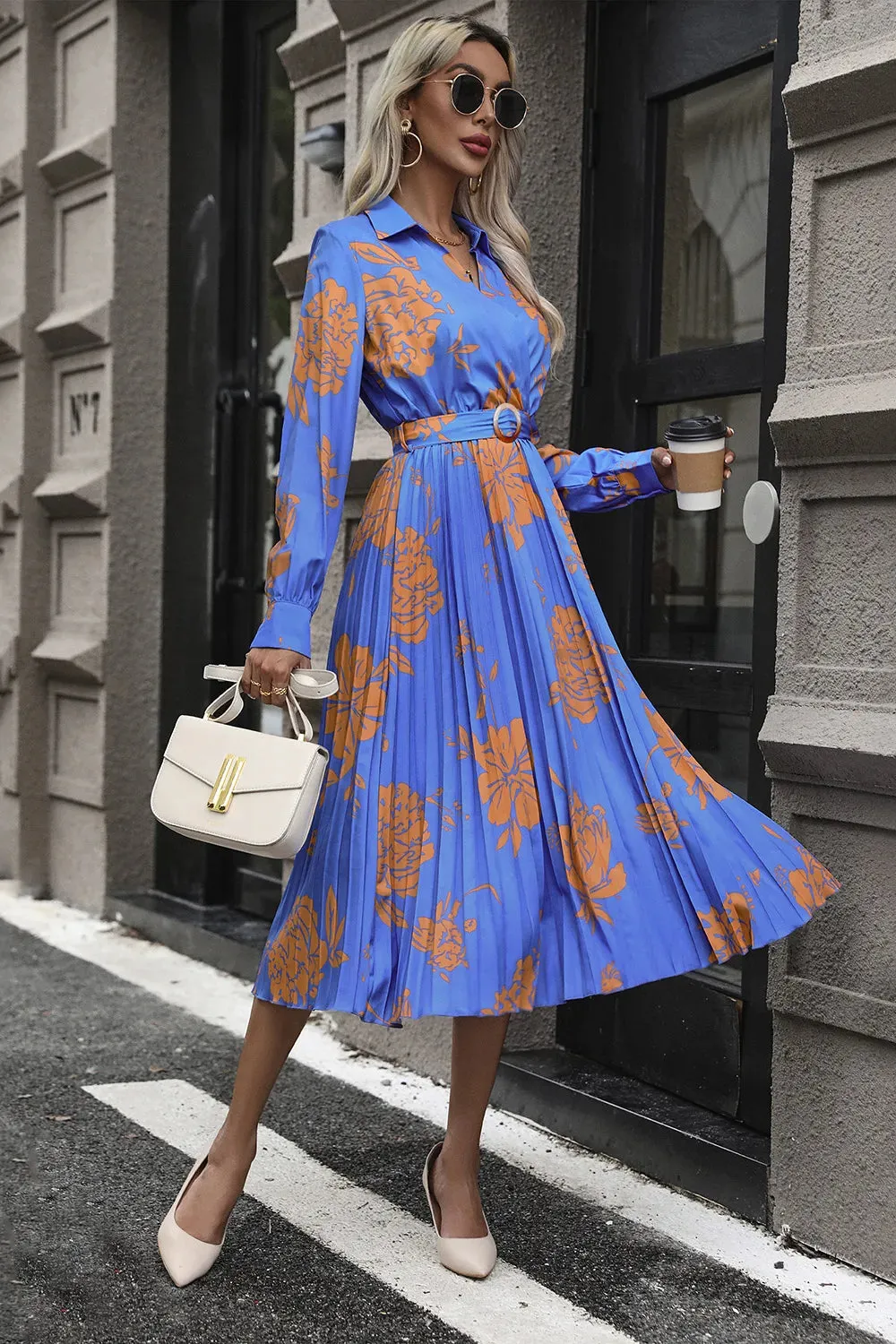 Perfee Floral Pleated Surplice Long Sleeve Midi Dress sold by Gigi Laurent product image thumbnail 3