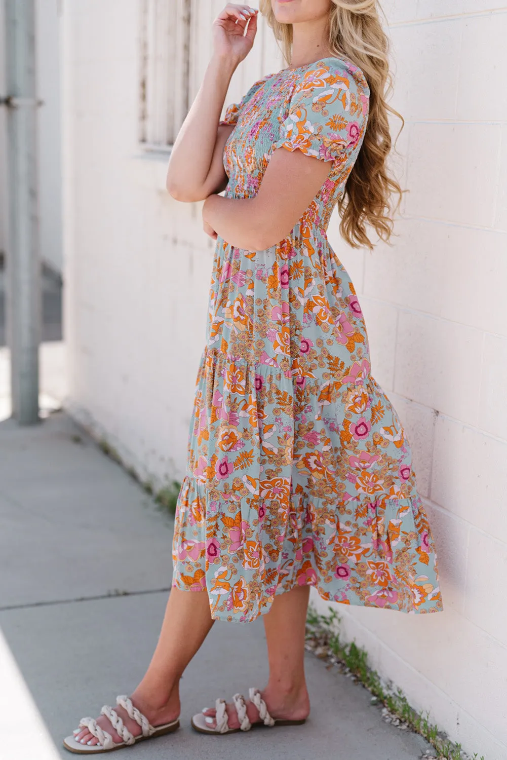 Floral Flounce Sleeve Round Neck Midi Dress sold by Gigi Laurent product image thumbnail 4