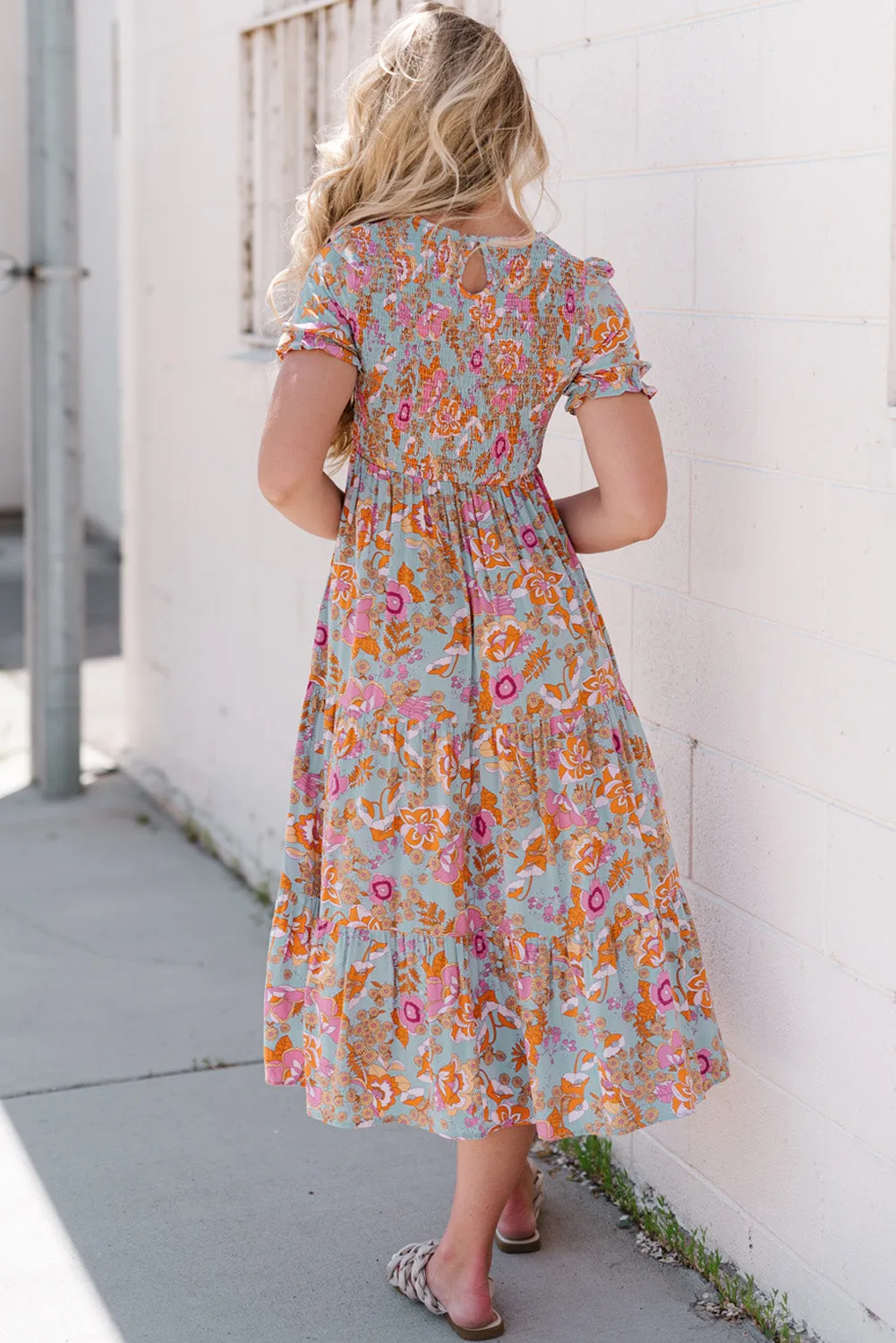 Floral Flounce Sleeve Round Neck Midi Dress sold by Gigi Laurent product image thumbnail 2