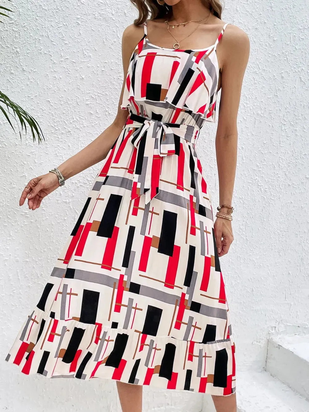 Perfee Ruffled Printed Tie Waist Midi Dress sold by Gigi Laurent product image thumbnail 4