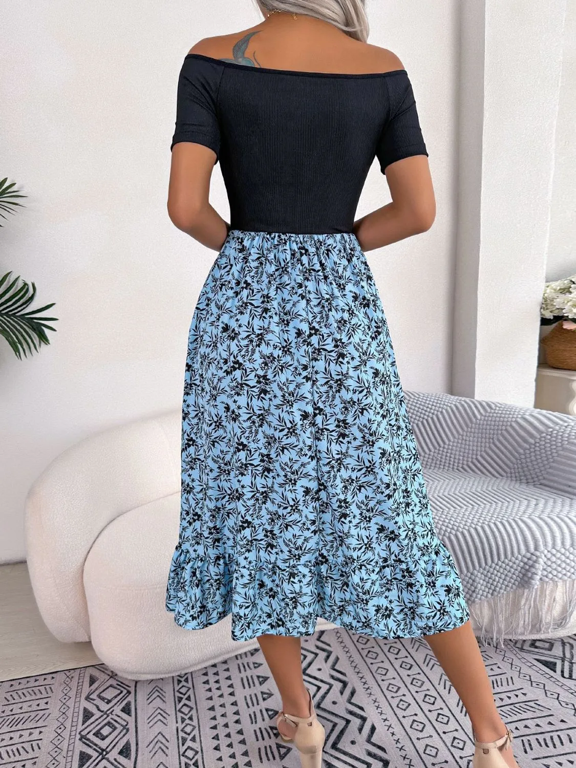 Printed Off-Shoulder Ruffle Hem Dress sold by Gigi Laurent product image thumbnail 2