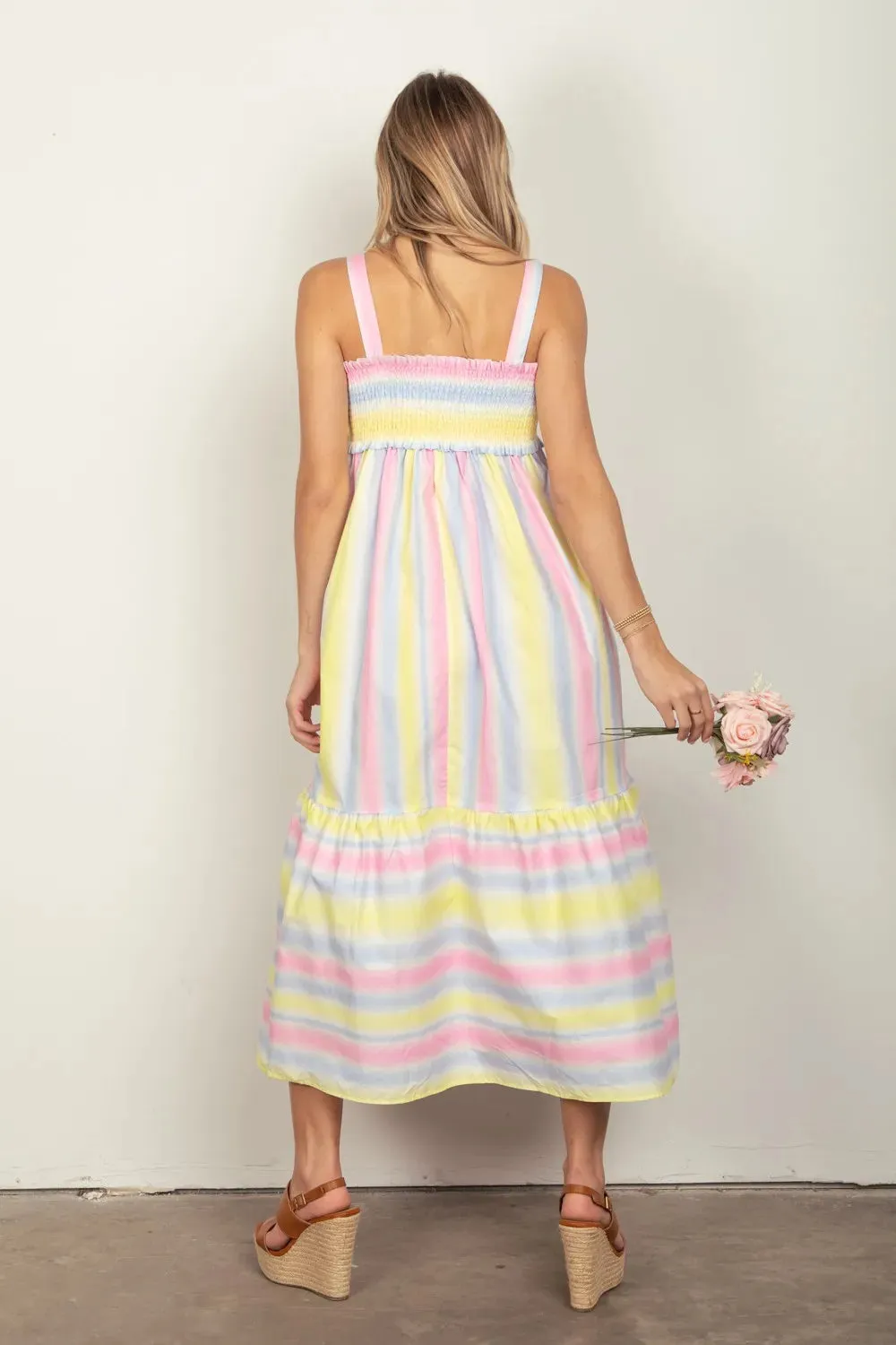 VERY J Striped Woven Smocked Midi Cami Dress sold by Gigi Laurent product image thumbnail 2