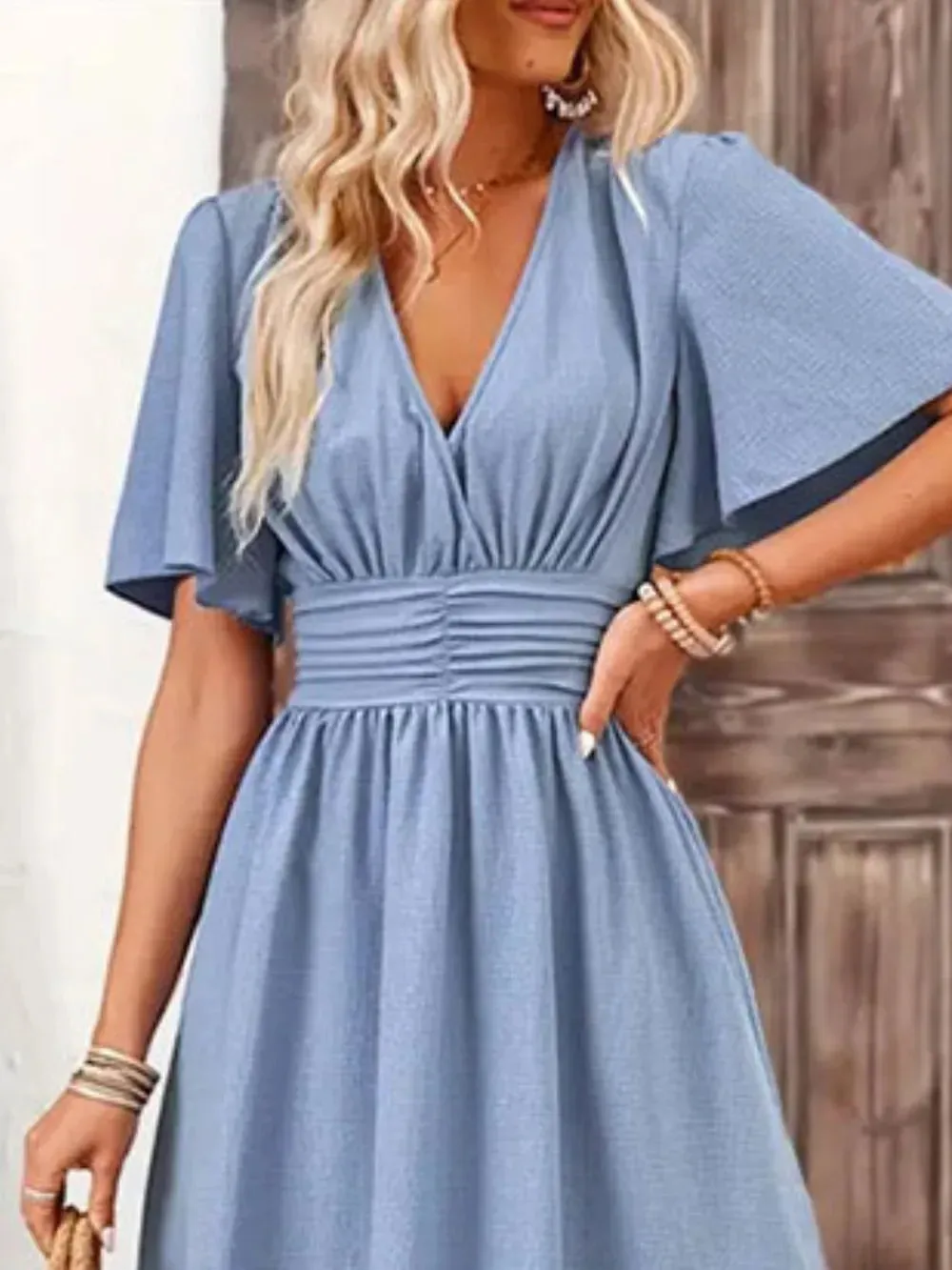 Side Slit Surplice Flutter Sleeve Midi Dress sold by Gigi Laurent product image thumbnail 3