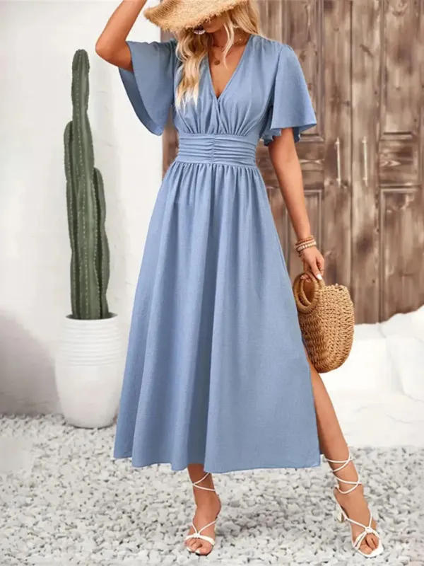 Side Slit Surplice Flutter Sleeve Midi Dress sold by Gigi Laurent
