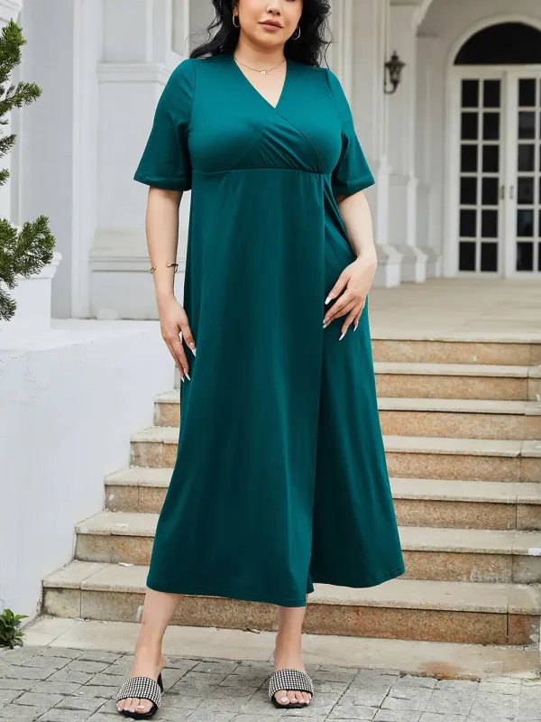 Plus Size Slit Surplice Short Sleeve Midi Dress sold by Gigi Laurent