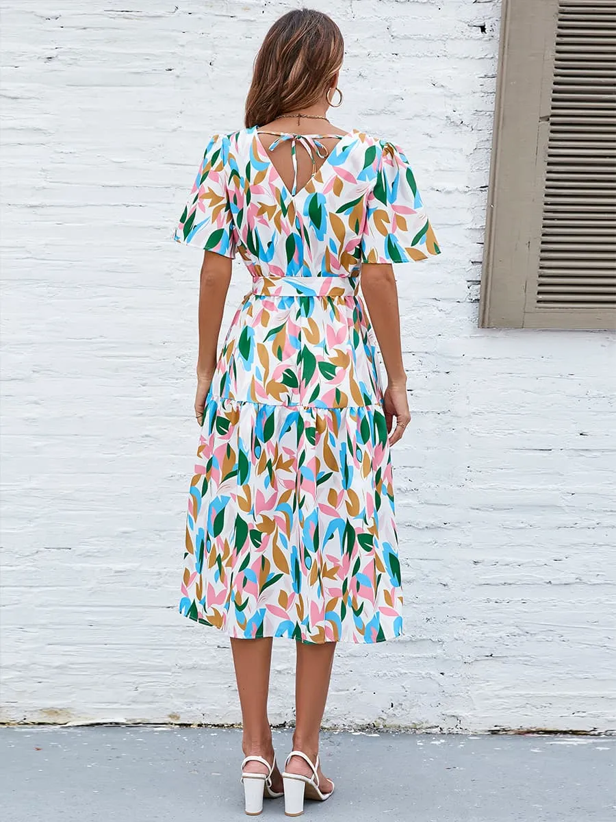 Printed Tie-Waist V-Neck Flutter Sleeve Dress sold by Gigi Laurent product image thumbnail 2