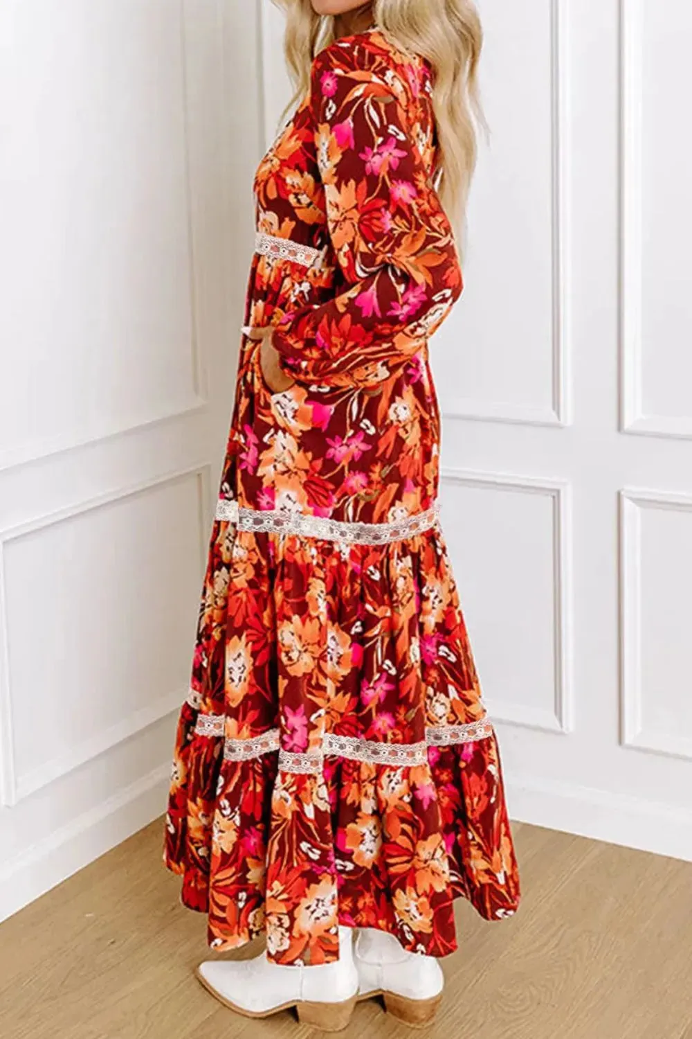 Printed V-Neck Long Sleeve Midi Dress sold by Gigi Laurent product image thumbnail 2