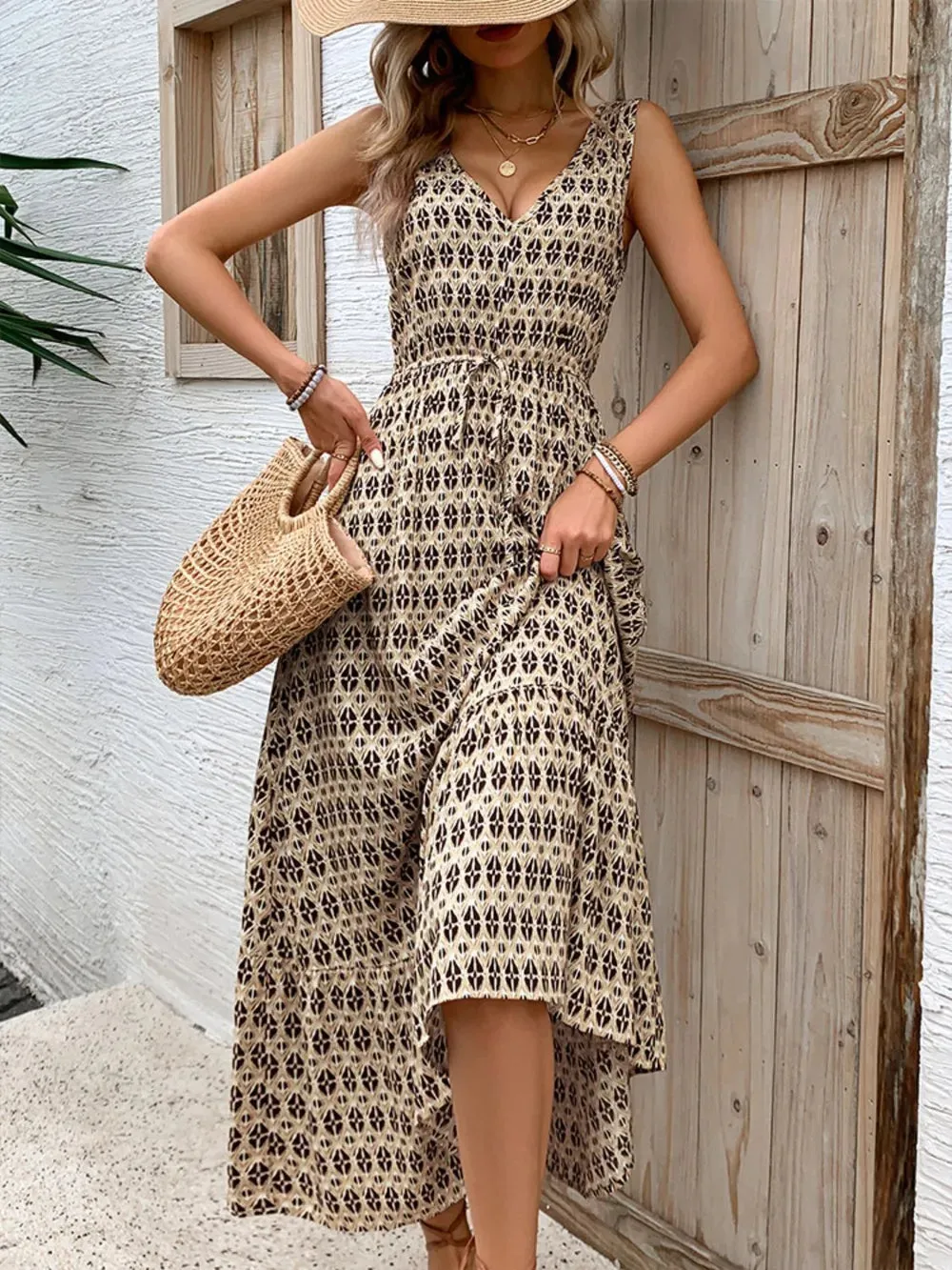 Perfee Printed V-Neck Tie Waist Midi Dress sold by Gigi Laurent product image thumbnail 5