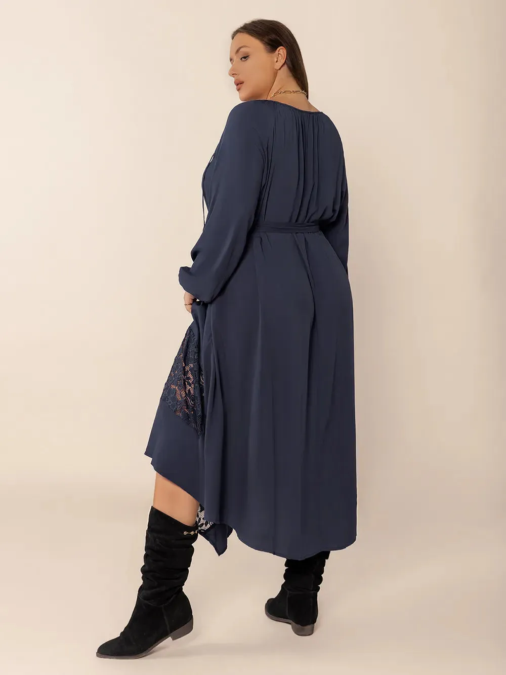 Plus Size Lace Detail Tie Neck Long Sleeve Midi Dress sold by Gigi Laurent product image thumbnail 2