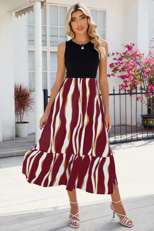 Striped Round Neck Sleeveless Midi Dress sold by Gigi Laurent