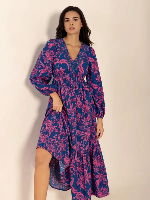 Printed V-Neck Long Sleeve Midi Dress sold by Gigi Laurent