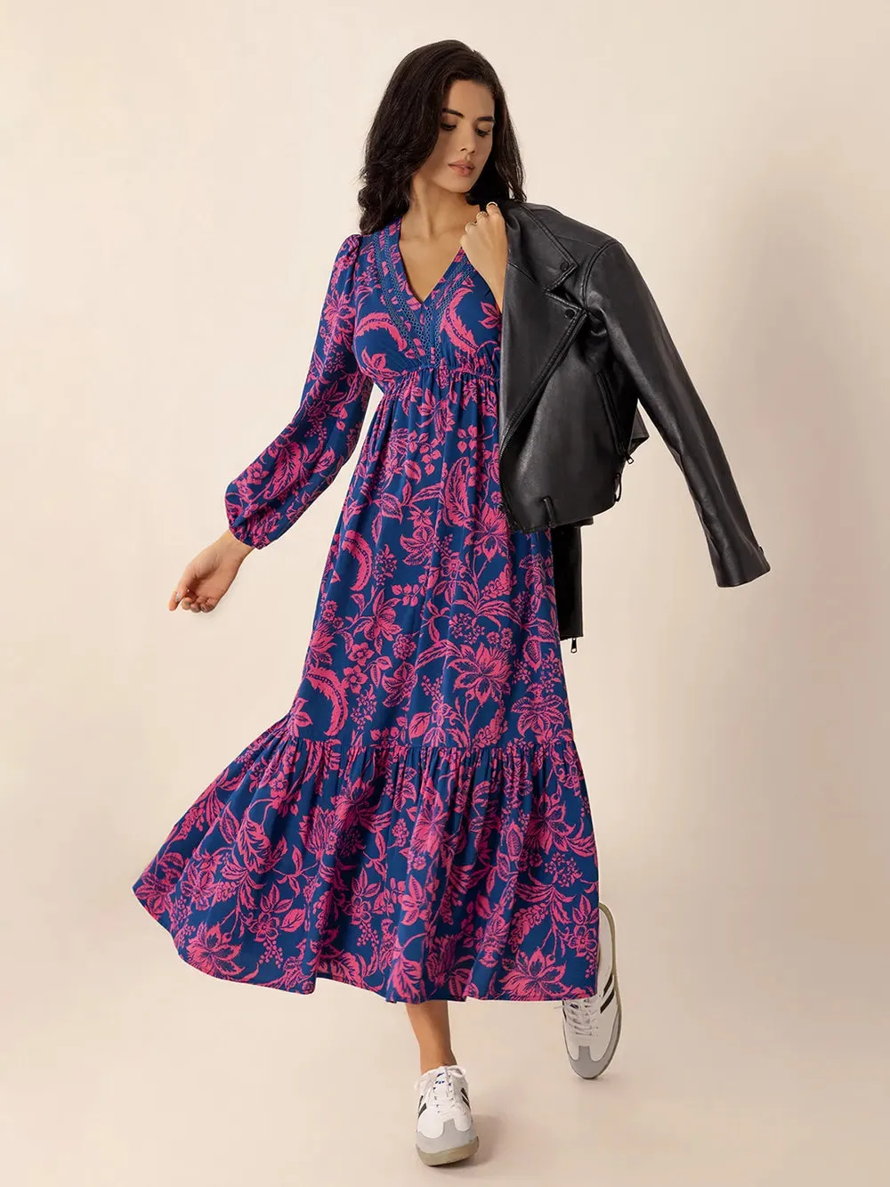 Printed V-Neck Long Sleeve Midi Dress sold by Gigi Laurent product image thumbnail 3