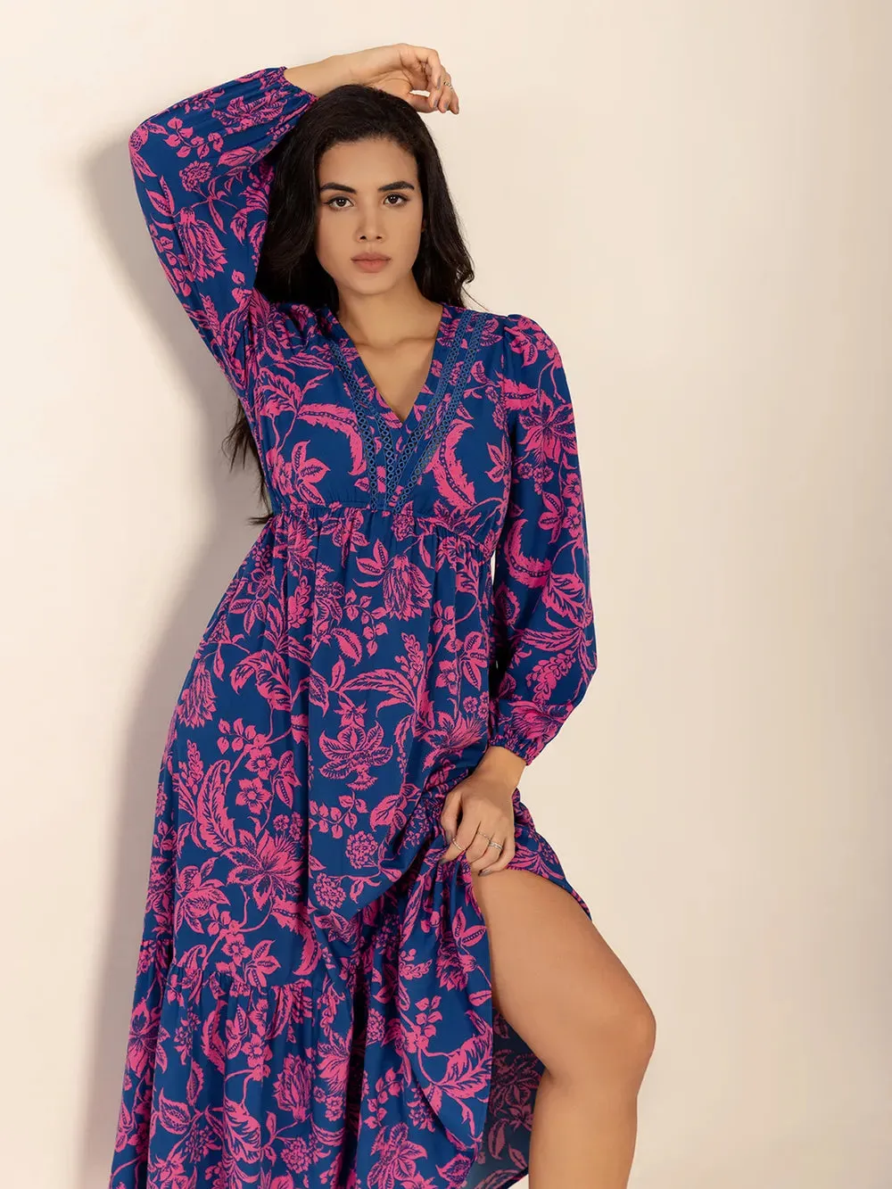Printed V-Neck Long Sleeve Midi Dress sold by Gigi Laurent product image thumbnail 5