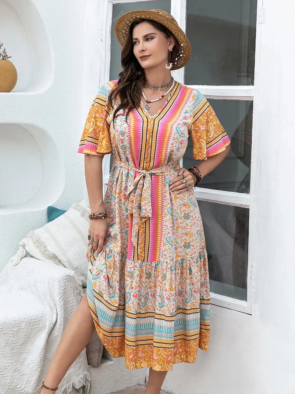 Plus Size Floral Tied Short Sleeve Midi Dress sold by Gigi Laurent product image thumbnail 3