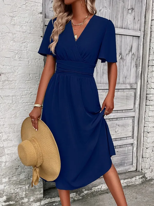 Surplice Flutter Sleeve Midi Dress sold by Gigi Laurent
