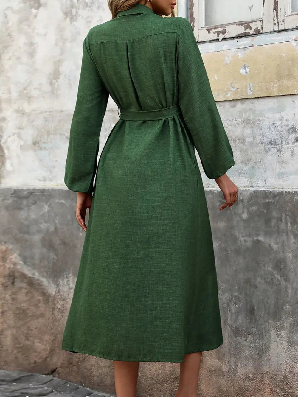 Perfee Collared Neck Long Sleeve Midi Shirt Dress sold by Gigi Laurent product image thumbnail 2