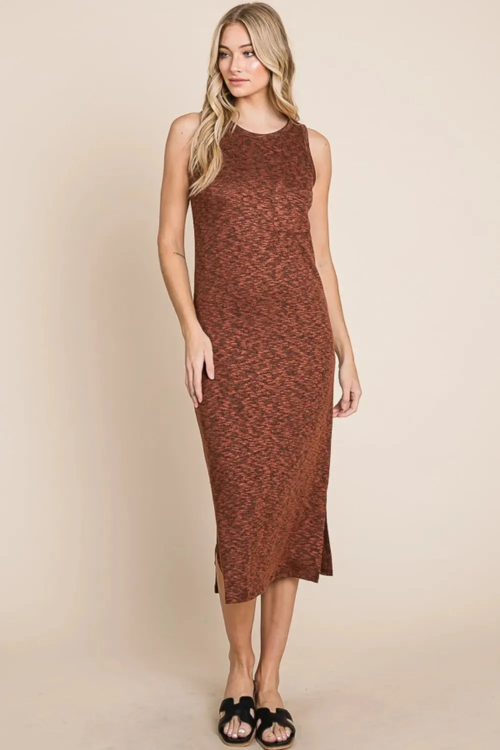 BOMBOM Slit Round Neck Sleeveless Midi Dress sold by Gigi Laurent product image thumbnail 3