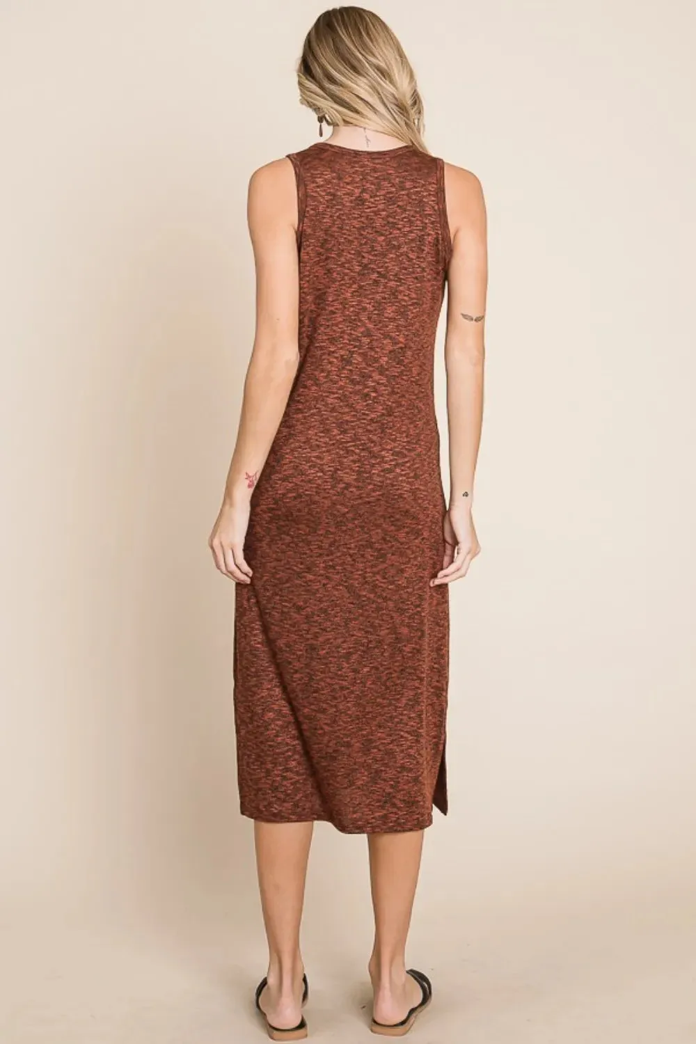 BOMBOM Slit Round Neck Sleeveless Midi Dress sold by Gigi Laurent product image thumbnail 2